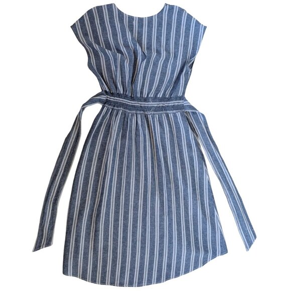 Max Studio Blue and White Striped Linen Blend Dress Sz L - Picture 3 of 6